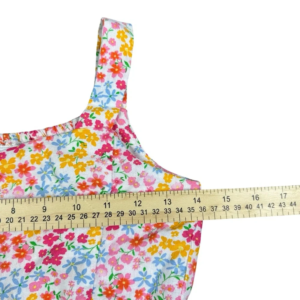 Old Navy Linen Sleeveless Colorful Floral Waist Tie Romper Size M (8)
